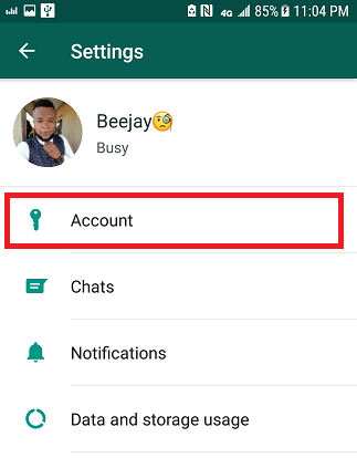 request account info on WhatsApp