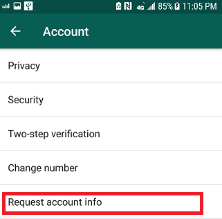 request account info on WhatsApp