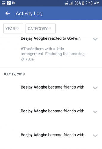 View Facebook Activity log on Android