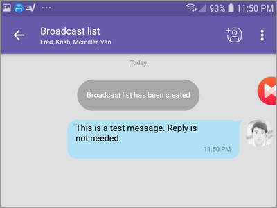 Viber Create New Broadcast List Select Contact Input Message