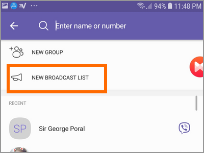 Viber Create New Broadcast List