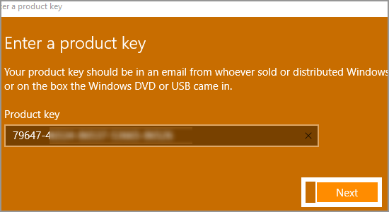 Windows Product Key Next