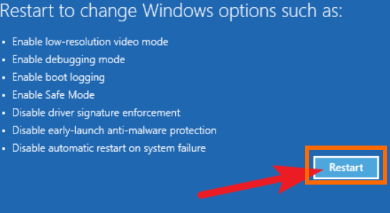 Windows Restart button Update and Security Recovery Restart PC Troubleshoot Advanced Optioin Startup Settings Restart