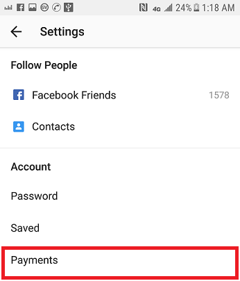 add payment method on Instagram