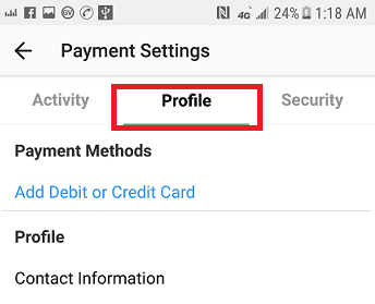 add payment method on Instagram