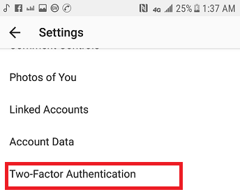 Enable two-factor authentication on Instagram