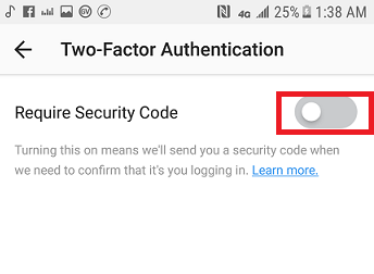Enable two-factor authentication on Instagram