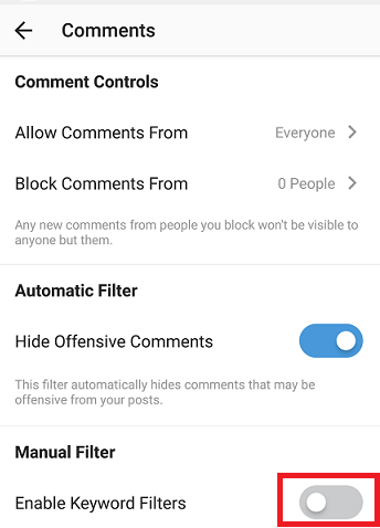 How To Use Manual Keyword Filter On Instagram