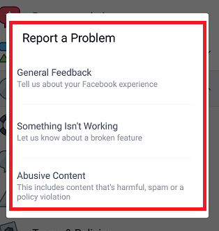 Report a Problem on Facebook