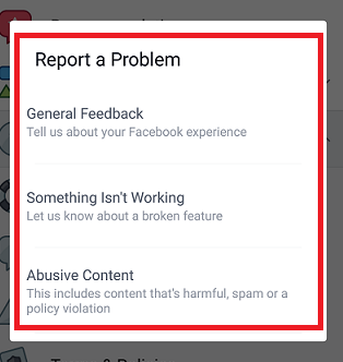 facebook report issue email