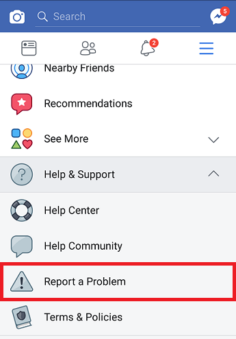 facebook report problem