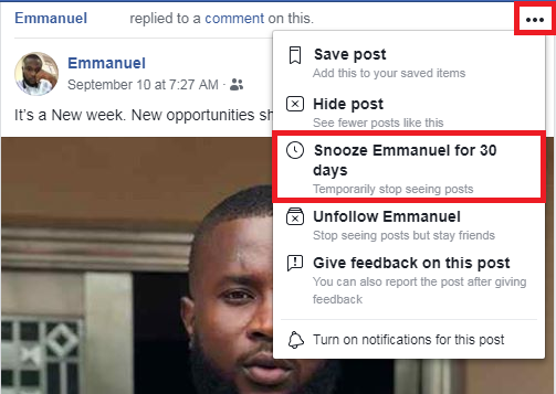 snooze someone on facebook