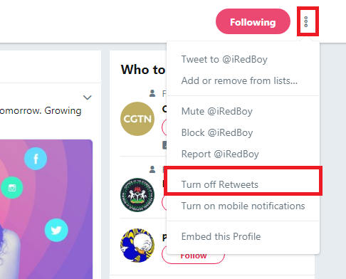 Turn off Retweets on Twitter