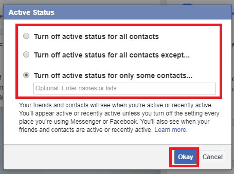 turn off active status on Facebook