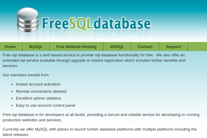 Mysql home. Бесплатная MYSQL база данных. Бесплатный хостинг для базы данных