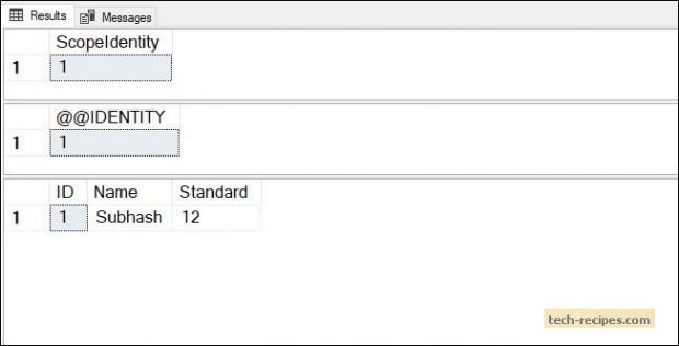 SCOPE_IDENTITY - Get Last Identity Generated Value SQL Server