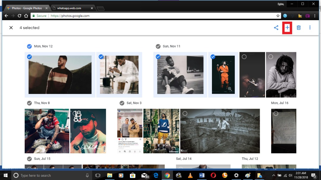 create an album on Google photos