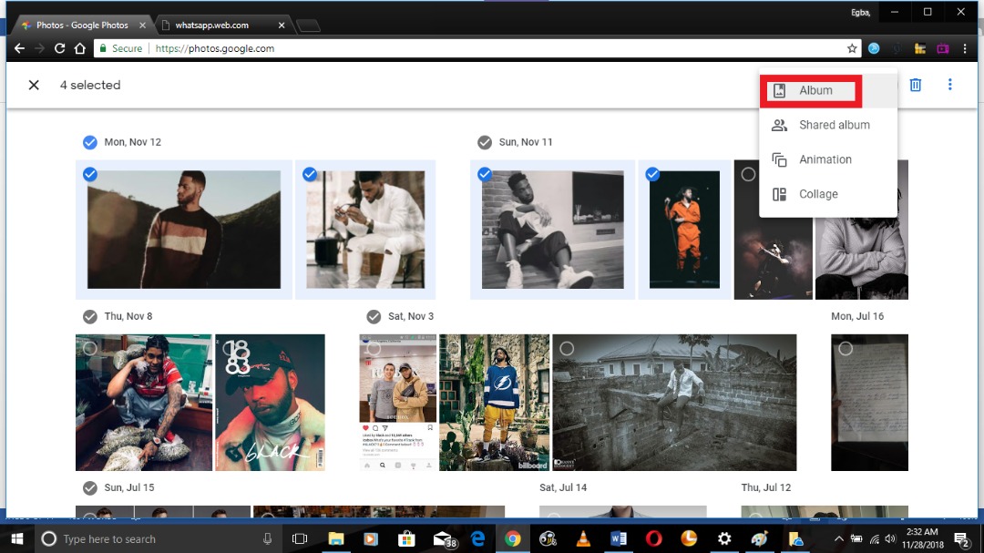 create an album on Google photos