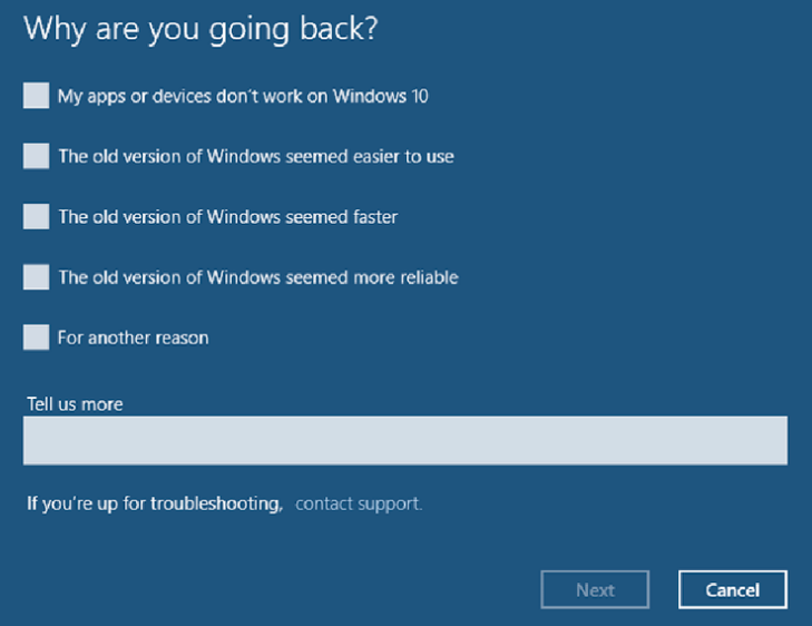downgrading Windows10