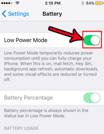 low power mode in iPhone