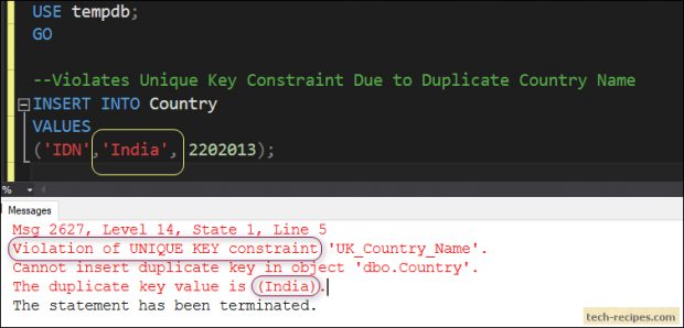 How To Use Unique Constraint In SQL Server