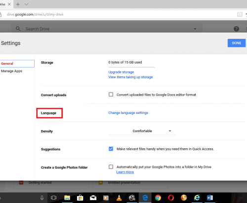 Change The Default Language On Google Drive