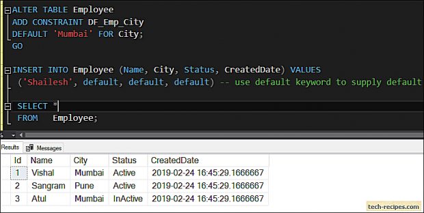 Default Constraint SQL Server