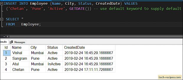 Default Constraint SQL Server