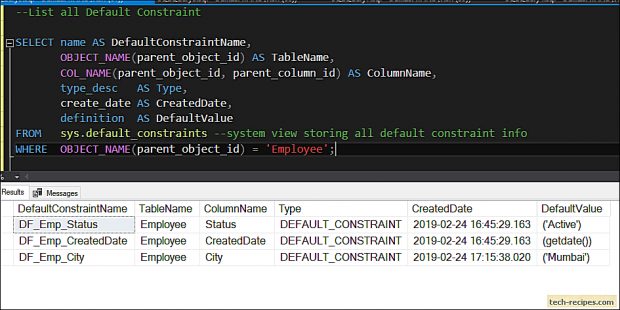 Default Constraint SQL Server
