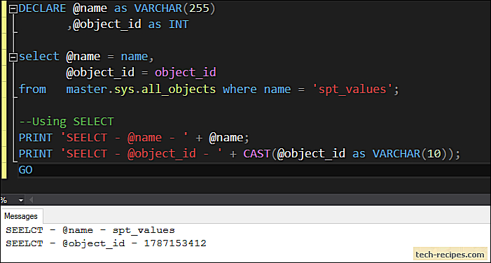 ms sql variable assignment
