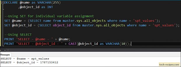 SELECT vs SET - SQL Server