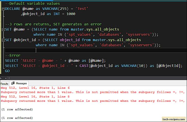 SELECT vs SET For Variable Assignment In SQL Server