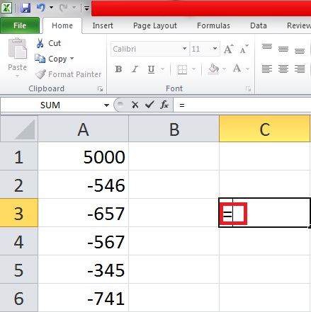 subtraction excel formula