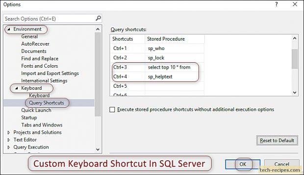 Custom Keyboard Shortcut In SQL Server