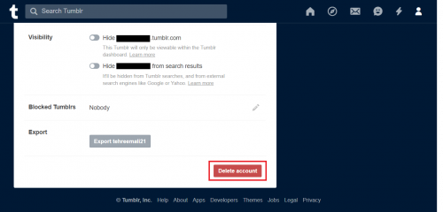 how to Delete your tumblr blog tutorial step 2