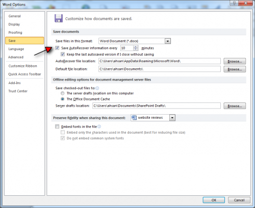 turn autosave on in word step 5