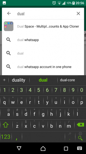 Write dual space and it will be the first app in the pop down menu