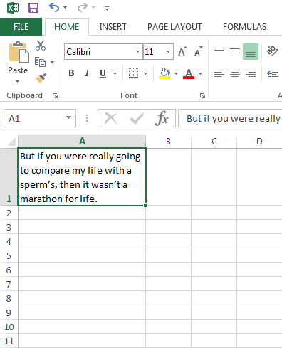 Wrapped text in Excel