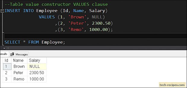 How To Use Table Value Constructor In SQL Server