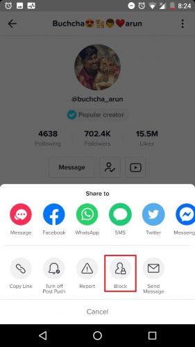 How to block someone on tik tok step 5