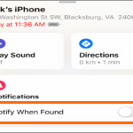 iPhone Find My app Devices Pull Up Menu notification Notify When found