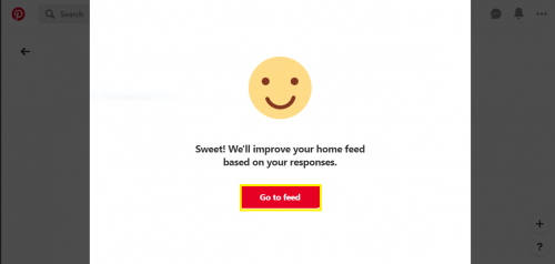 Selecting Pinterest's prompt to visit home-feed tuned via browser.