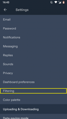 Accessing Filtering section on Tumblr