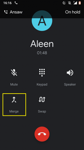 Merging calls in a conference call on Android.