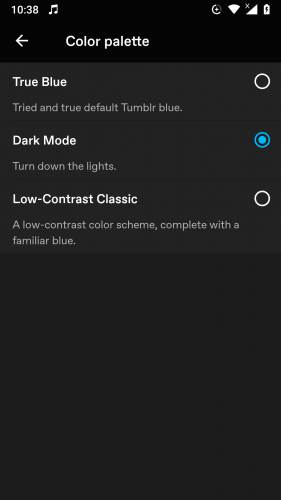 Dark Mode activated in Tumblr 2019 Updated App