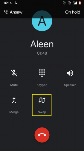 Swapping calls in a conference call on Android.