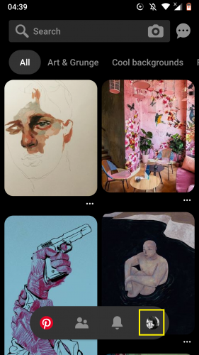 Pinterest profile on Android app. 