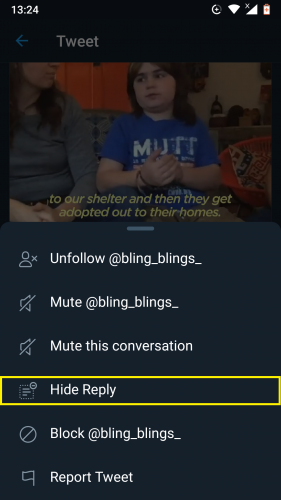 Hiding a reply option in Twitter (2019 update).