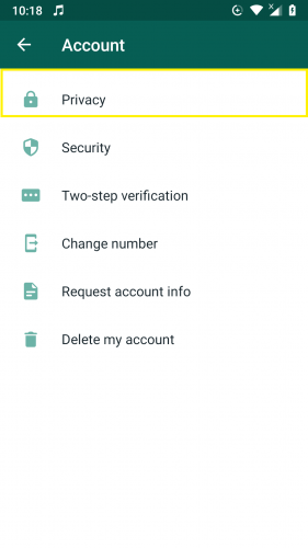 Privacy ssection in settings on WhatsApp.