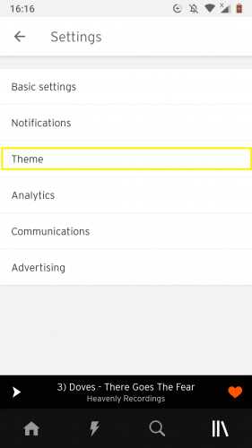 Turning on dark mode theme on SoundCloud Android app 